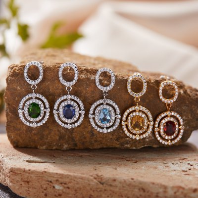 S925 Sterling Silver 18K Gold Plated Natural Gemstone Stud Earrings S925 Sterling Silver 18K Gold Plated Natural Gemstone Stud Earrings